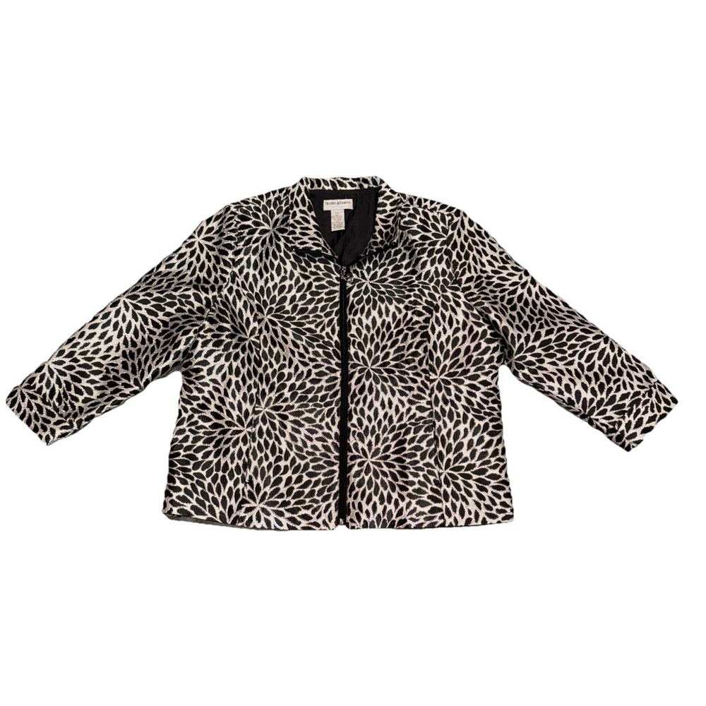 Draper's & Damon's Petites Women's Black & White Silver Zip Front Jacket PXL